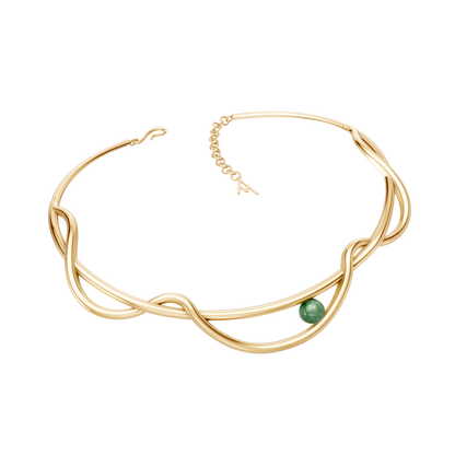 Colar Choker Aurora — Quartzo Verde, semijoia banhada a ouro 18k, coleção Supernova, Aimer Joias