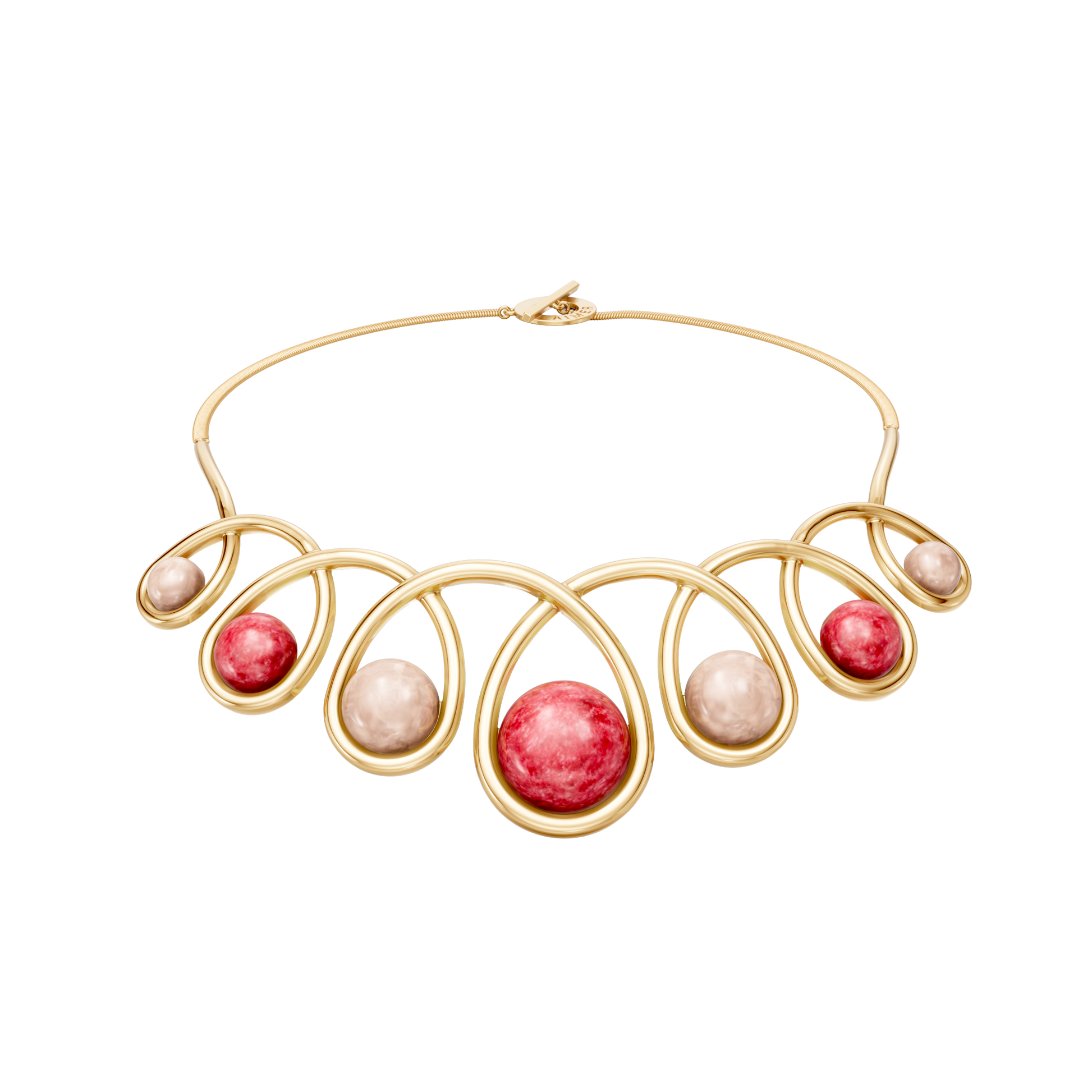 Colar Supernova — Feldspato Vermelho e Quartzo Rosa, semijoia banhada a ouro 18k, coleção Supernova, Aimer Joias