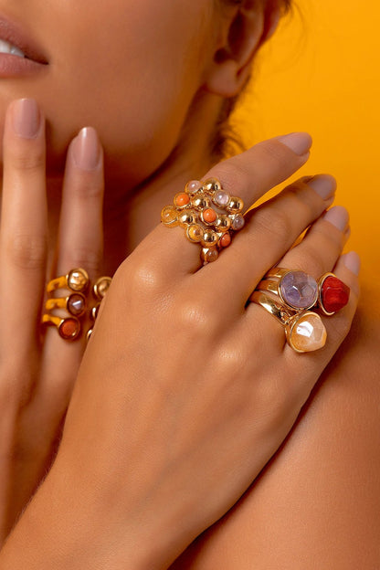 Aliança Ball com Citrino em Banho de Ouro 18K