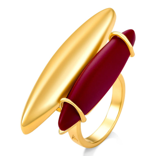 Anel Ecoa - Resina Vinho em Banho de Ouro 18K - Aimer Joias