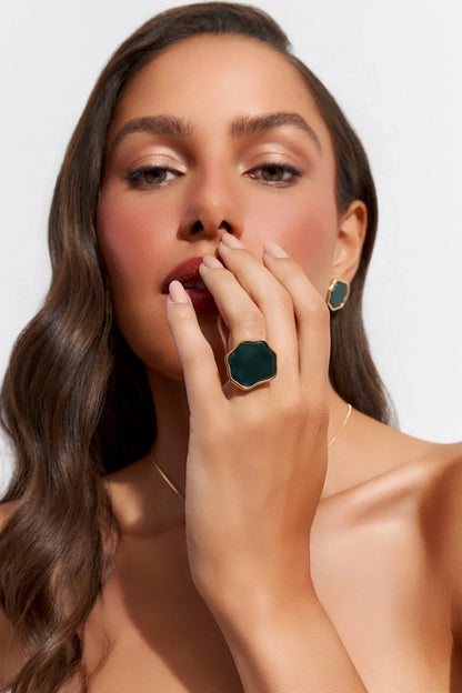 Anel Iduna - Ágata Verde - Aimer Joias