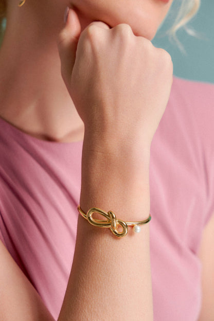 Bracelete Laços - Pérola e Banho de Ouro 18K - AIMER JOIAS