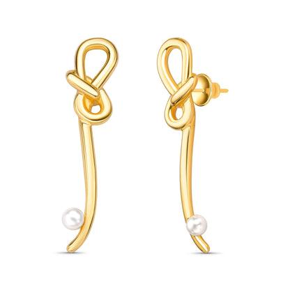 Brinco Laços - Pérola em Banho de Ouro 18K - AIMER JOIAS