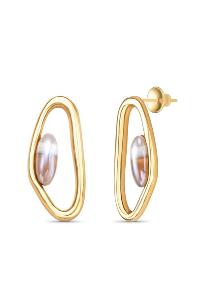 Brinco Reconectar com Ágata Cinza Listrada em Banho de Ouro 18K para atrair harmonia, proteção e clareza para a sua jornada.