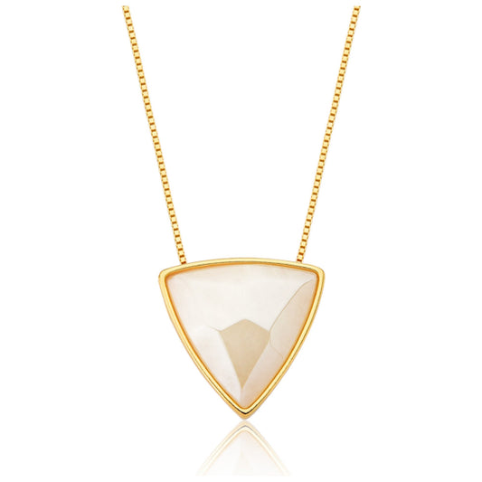 Colar Triângulo com Ágata Branca em Banho de Ouro 18K - AIMER JOIAS