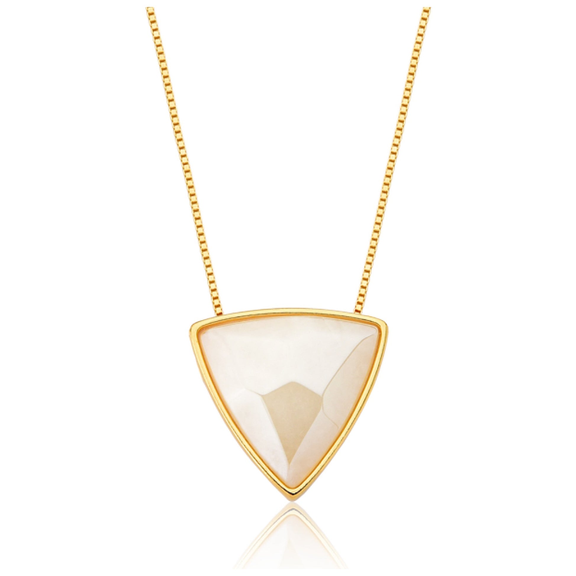 Colar Triângulo com Ágata Branca em Banho de Ouro 18K - AIMER JOIAS