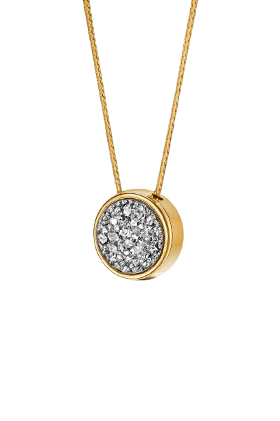 O Colar Classic com Drusa Titânio em Banho de Ouro 18K é uma semijoia sofisticada. A Drusa, conhecida por seu brilho iridescente e cores intensas, é realçada pelo luxo do ouro, criando uma peça de destaque, moderna e com um acabamento premium único.