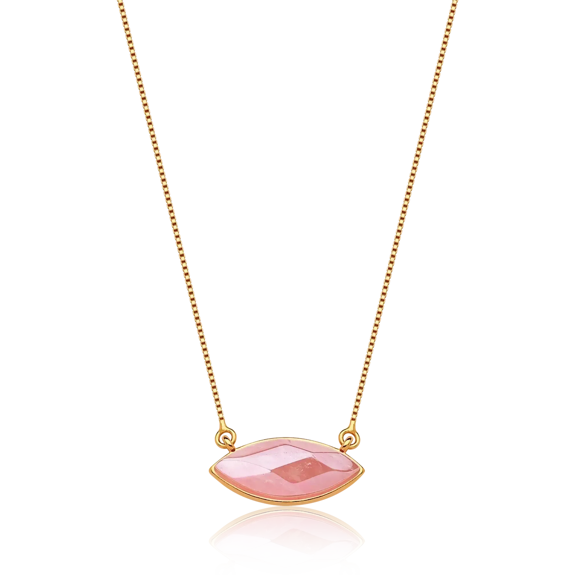 Colar Dália com Quartzo Rosa em Banho de Ouro 18k