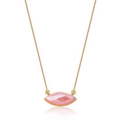 Colar Dália com Quartzo Rosa em Banho de Ouro 18k
