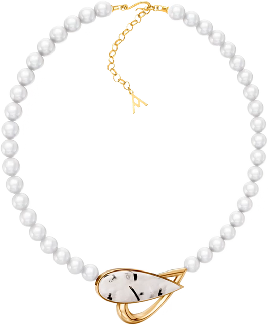 Colar Além da Forma com Cristal Rutilado banhado a ouro 18k – semijoia autoral com pedra natural brasileira – Coleção Formas de Amar Aimer Joias