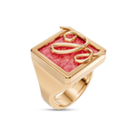 Anel Forma com Feldspato Vermelho, banhado a ouro 18k