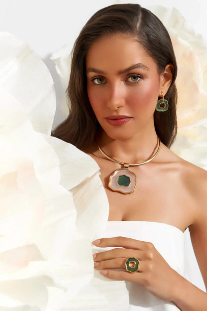 Pingente Ixchel - Ágata Branca e Ágata Verde