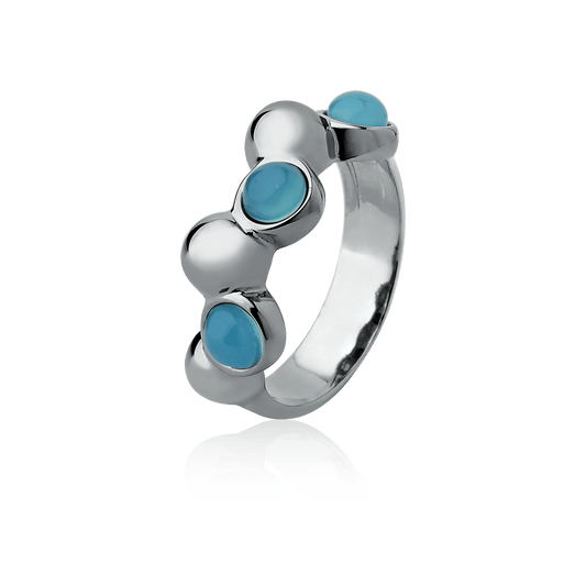 Aliança Ball com Ágata Azul Céu em Banho de Ródio Negro