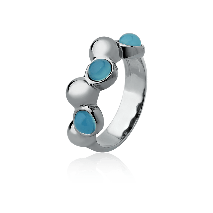 Aliança Ball com Ágata Azul Céu em Banho de Ródio Negro