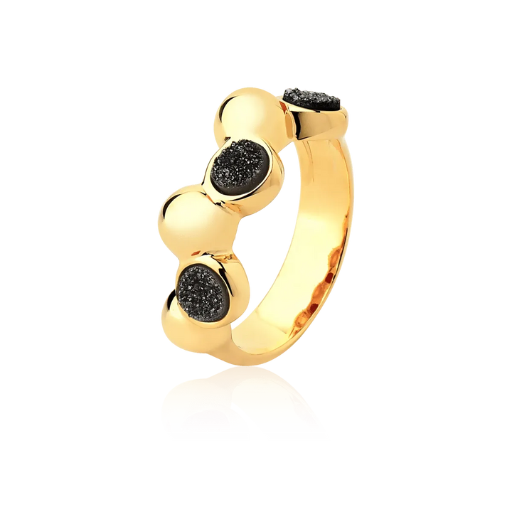 Aliança Ball com Drusa Negra em Banho de Ouro 18K