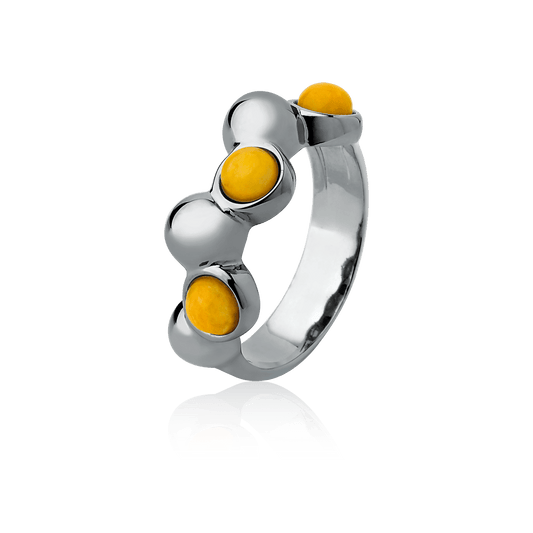 Aliança Ball com Feldspato Amarelo e Banho de Ródio Negro