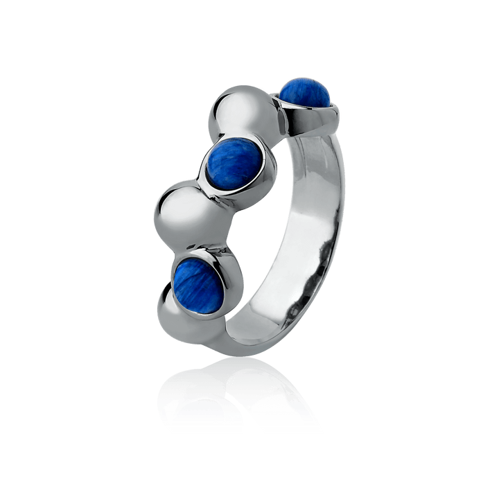 Aliança Ball com Feldspato Azul Anil em Banho de Ródio Negro