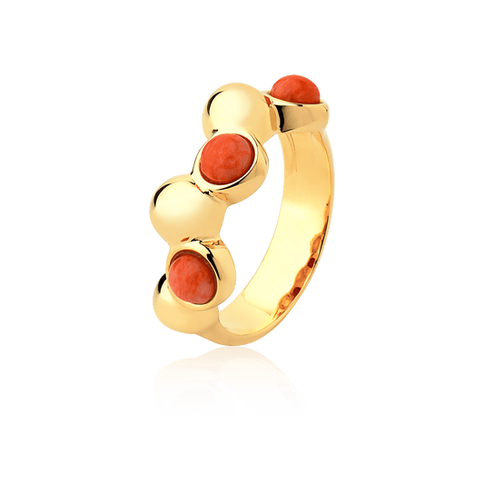 Aliança Ball com Feldspato Laranja em Banho de Ouro 18K