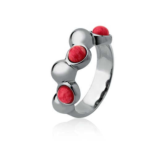 Aliança Ball com Feldspato Vermelho em Banho de Ródio Negro