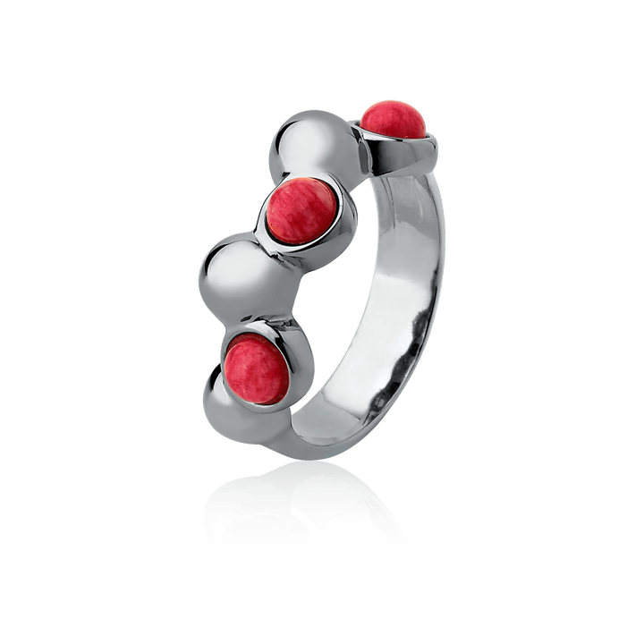 Aliança Ball com Feldspato Vermelho em Banho de Ródio Negro
