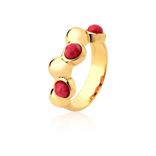 Aliança Ball com Feldspato Vermelho em Banho de Ouro 18K