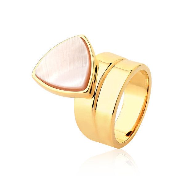  Anel Equilíbrio com Madrepérola em Banho de Ouro 18K  - AIMER JOIAS