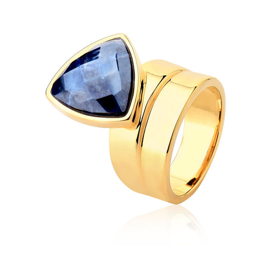 Anel Equilíbrio com Sodalita em Banho de Ouro 18K -AIMER JOIAS