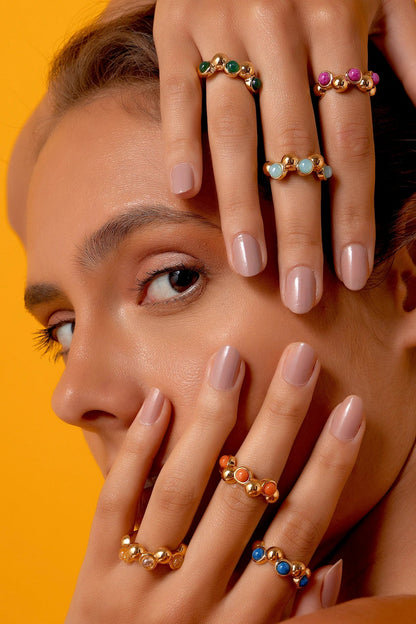 Aliança Ball com Ametista em Banho de Ouro 18K