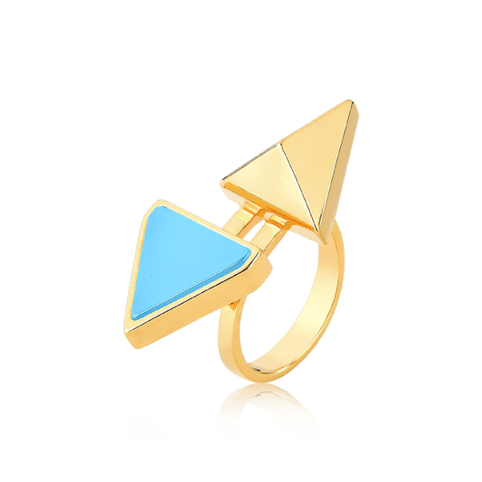 Anel Adversis com Ágata Azul Céu tem um belo Banho de Ouro 18K - AIMER