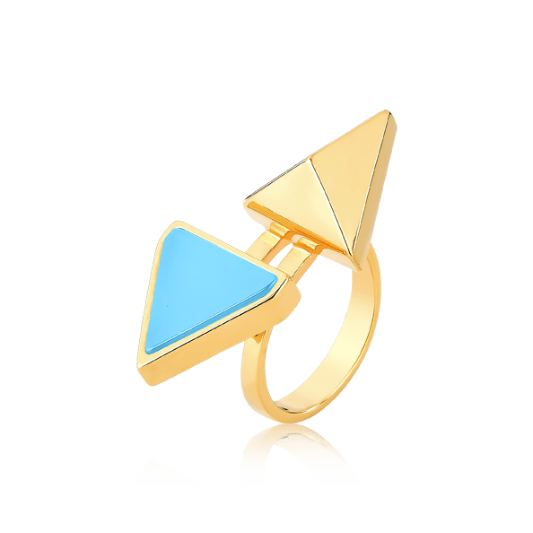Anel Adversis com Ágata Azul Céu tem um belo Banho de Ouro 18K - AIMER