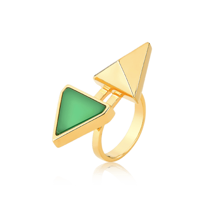 Anel Adversis com Ágata Verde tem um belo Banho de Ouro 18K