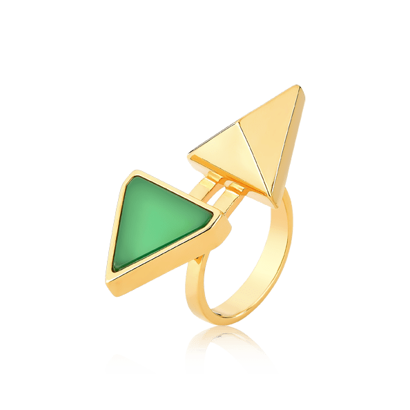 Anel Adversis com Ágata Verde tem um belo Banho de Ouro 18K