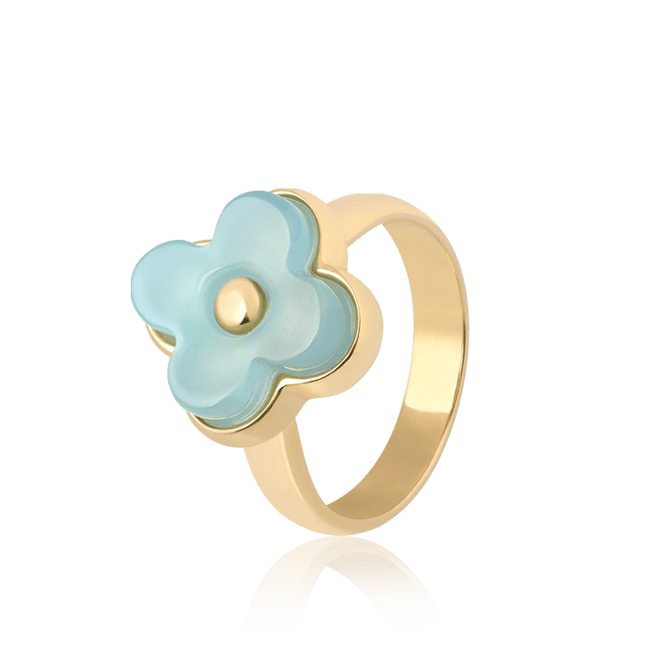 Anel Afeto com Ágata Azul Céu em Banho de Ouro 18K - AIMER