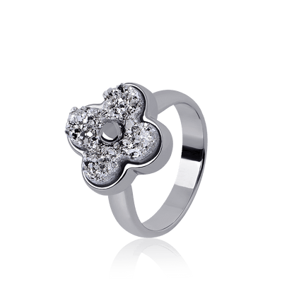 Anel Afeto com Drusa Platina em Banho de Ródio Negro - AIMER JOAIS