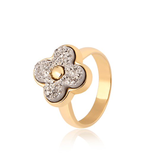 Anel Afeto com Drusa Platina em Banho de Ouro 18K - AIMER JOIAS