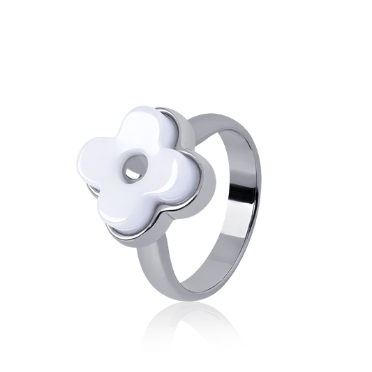 Anel Afeto com Porcelana Branca Perolizada em Banho de Ródio Negro - AIMER JOAIS