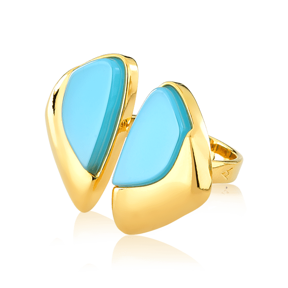 Anel Ailes - Ágata Azul Céu Chapa Semijoias de luxo e design exclusivo