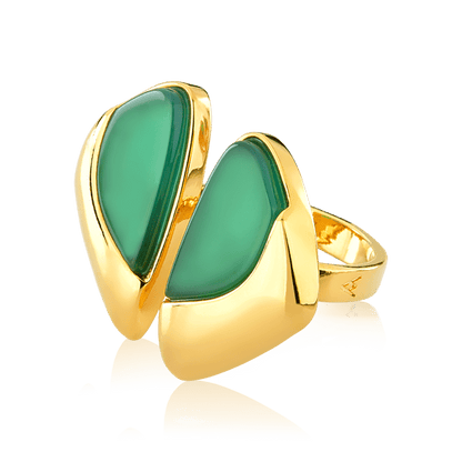 Anel Ailes - Ágata Verde Chapa Semijoias de luxo e design exclusivo