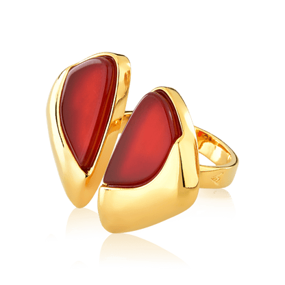 Anel Ailes - Ágata Vermelha Chapa Semijoias de luxo e design exclusivo