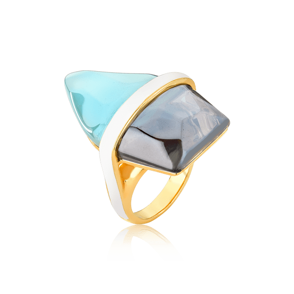 Anel Aminatu - Ágata Azul Céu/Quartzo Fumê Semijoias de luxo e design exclusivo