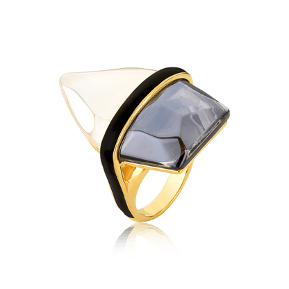 Anel Aminatu - Ágata Branca/Quartzo Fumê Semijoias de luxo e design exclusivo