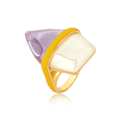 Anel Aminatu - Ametista/Ágata Branca Semijoias de luxo e design exclusivo