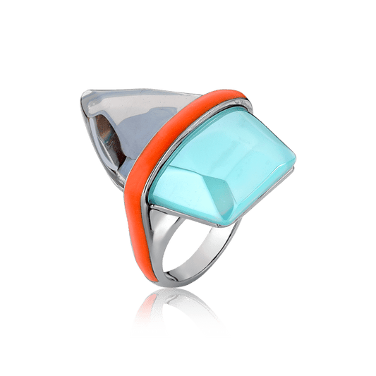 Anel Aminatu - Quartzo Fumê/ Ágata Azul Céu Semijoias de luxo e design exclusivo