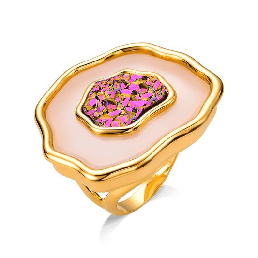 Anel Anthera - Ágata Branca e Drusa Multicolorida Semijoias de luxo e design exclusivo