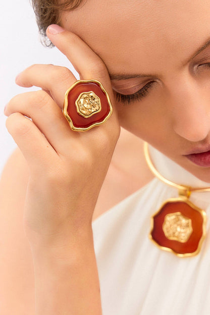 Anel Anthera - Ágata Vermelha e Drusa Ouro Semijoias de luxo e design exclusivo