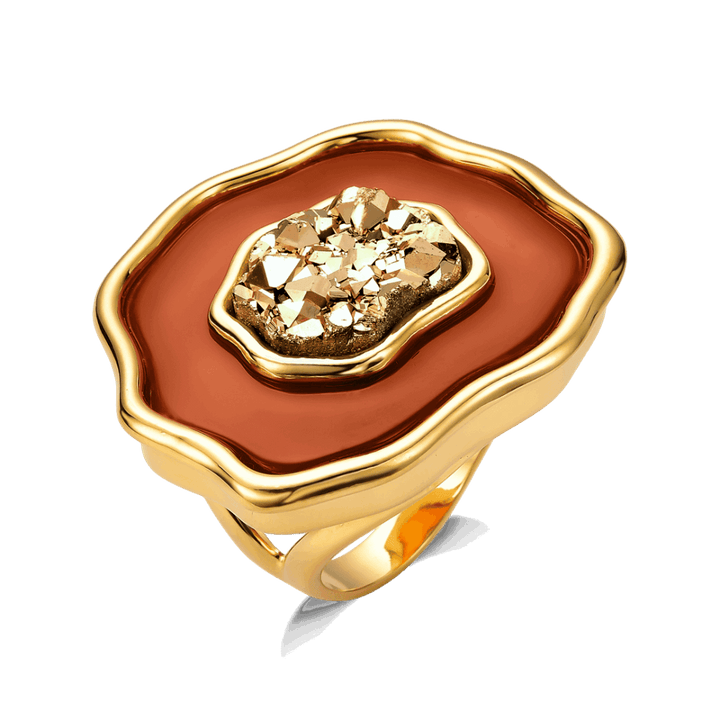 Anel Anthera - Ágata Vermelha e Drusa Ouro Semijoias de luxo e design exclusivo