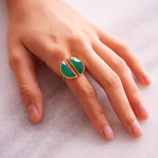 Anel Arco - Ágata Verde Semijoias de luxo e design exclusivo