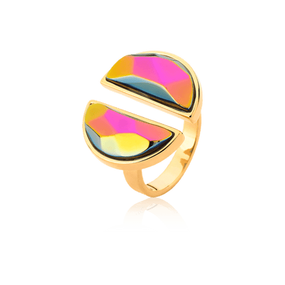 Anel Arco - Cristal Multicolorido Semijoias de luxo e design exclusivo