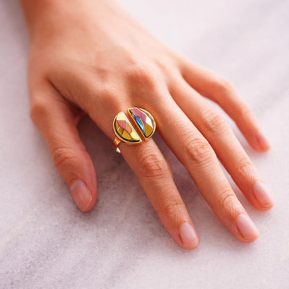 Anel Arco - Cristal Multicolorido Semijoias de luxo e design exclusivo