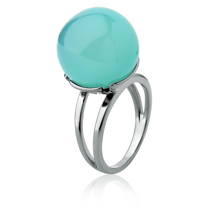 Anel Ball com Ágata Azul Céu em Banho de Ródio Negro - AIMER JOIAS